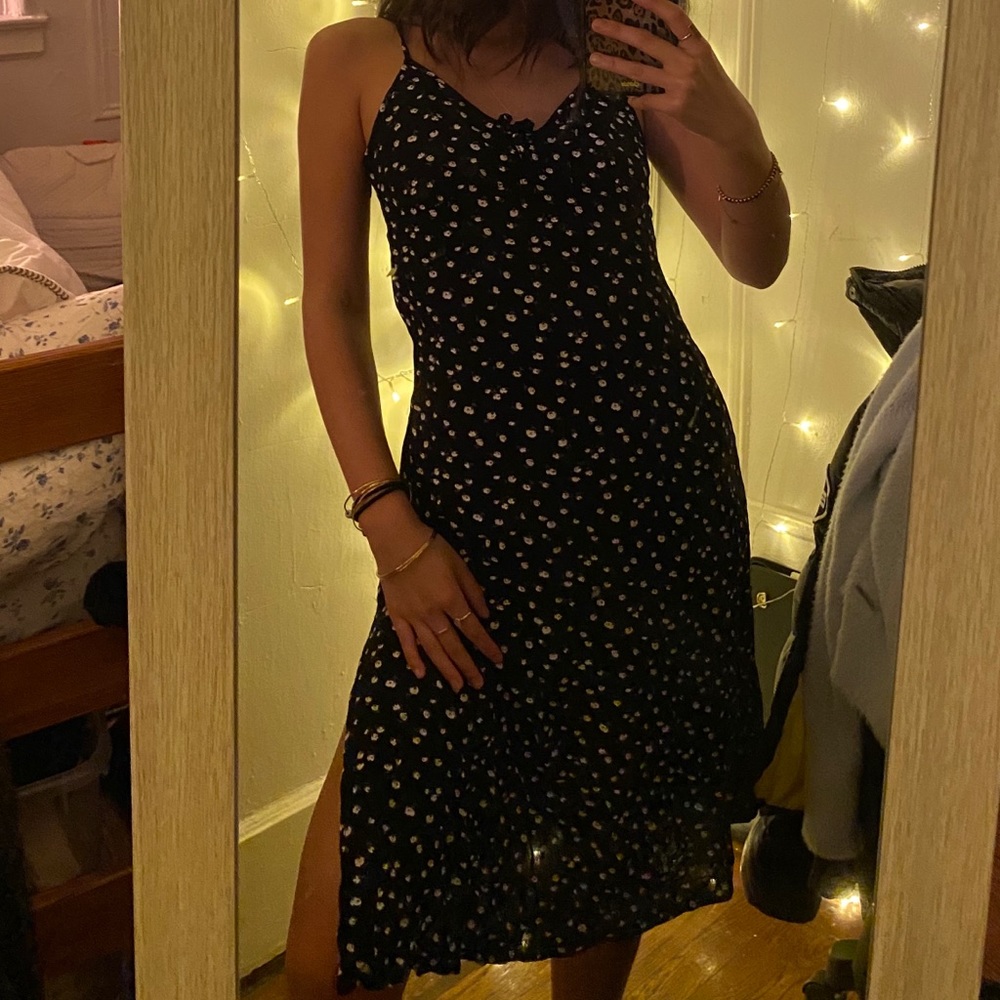 Black floral print dress